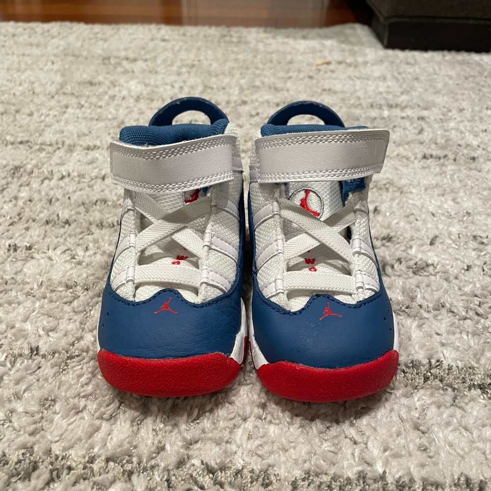 Red/white/blue kids Jordan sneakers size 6C, excellent condition